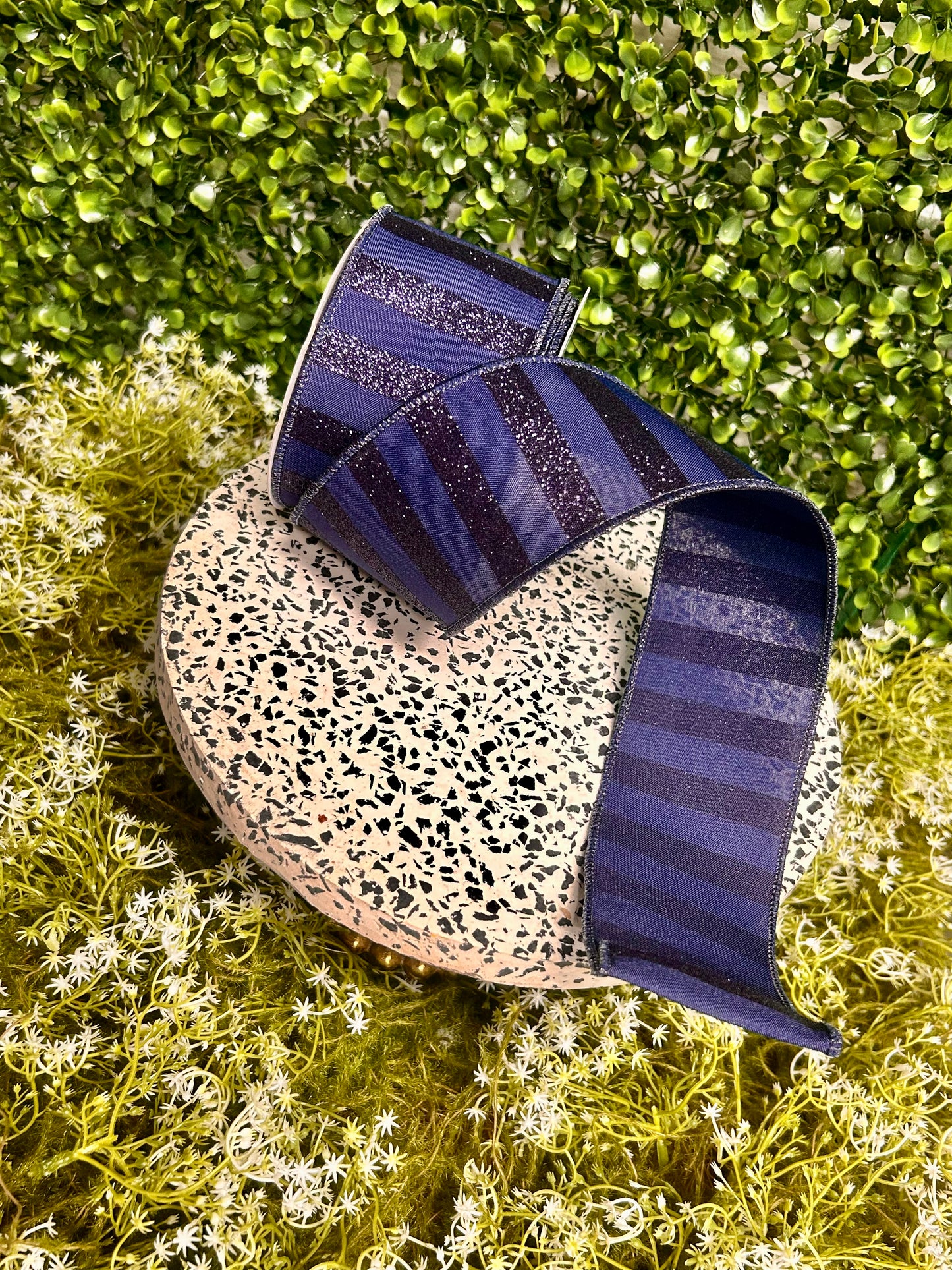 2.5 Inch By 10 Yard Navy Blue Horizontal Glitter Stripes Ribbon