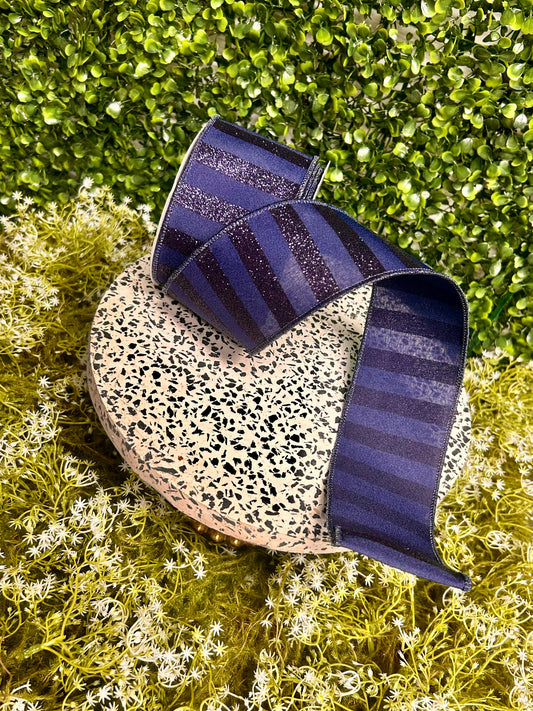 2.5 Inch By 10 Yard Navy Blue Horizontal Glitter Stripes Ribbon