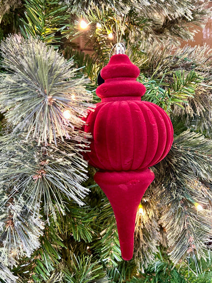 10 Inch Crimson Plastic Flocked Finial Ornament