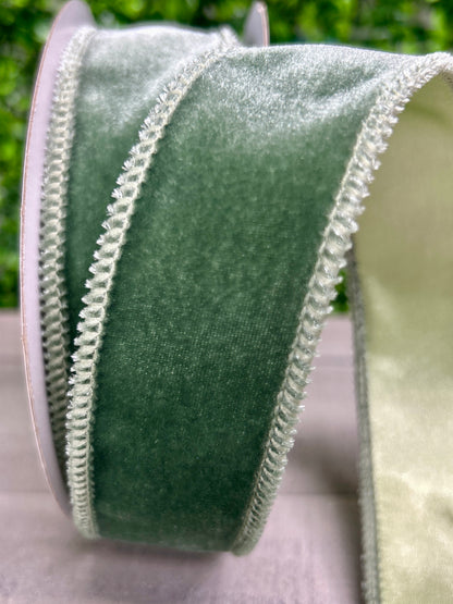 1.5 Inch By 10 Yard Sage Green Deluxe Velvet With Satin Backing Ribbon
