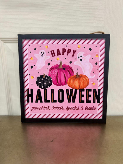10 Inches Happy Halloween Pumpkin Square Wood Sign