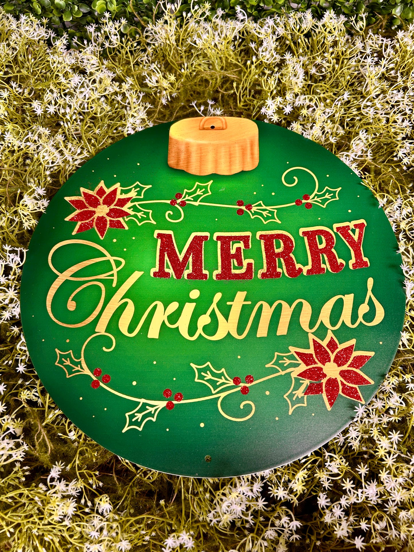 12 Inch Emerald Gold And Red Merry Christmas Ornament Sign