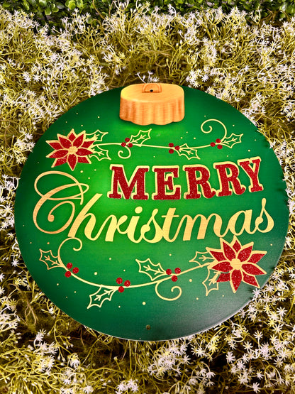 12 Inch Emerald Gold And Red Merry Christmas Ornament Sign