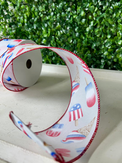2.5 Inch By 10 Yard Patriotic Ice Cream And Popsicles Ribbon