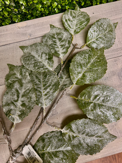 45 Inch Green Glitter Hydrangea Leaf Spray