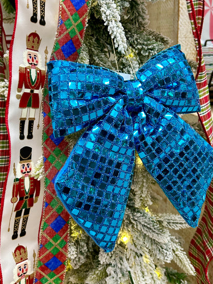 9.25 Inch Plush Aqua Bow Ornament