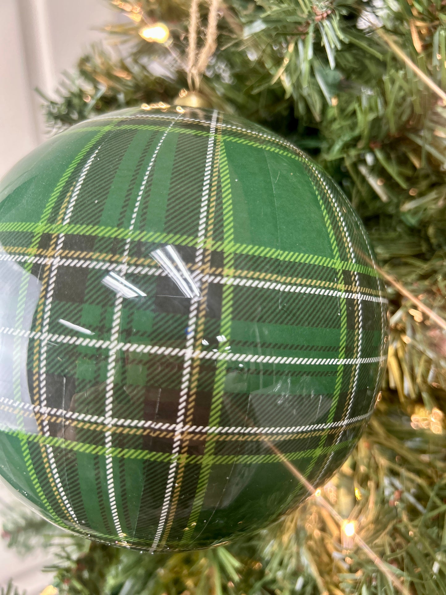 6 Inch Green Plaid Ball Ornament