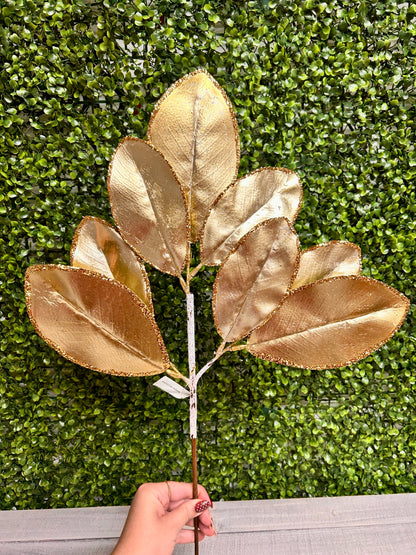 24 Inch Gold Magnolia Leaf Spray