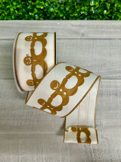 2.5 Inch By 10 Yard Ivory Linen With Gingerbread Cutouts Ribbon