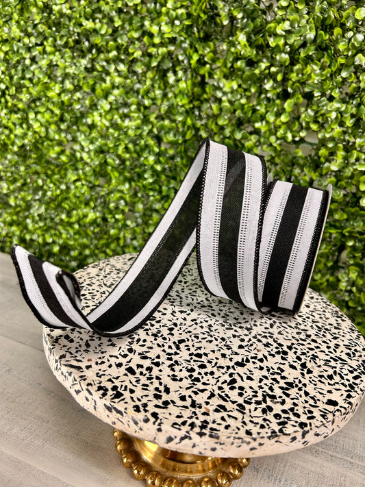 1.5 Inch By 10 Yard Black And White Royal Burlap Ribbon