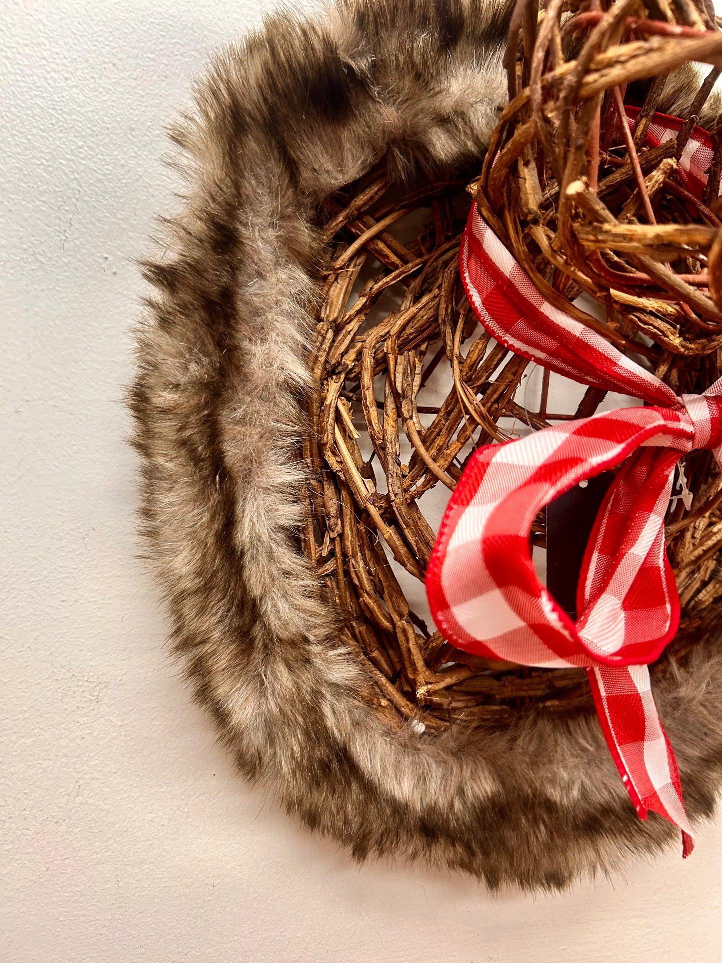 23 Inch Brown Woven Vine Deer Bust With Fur