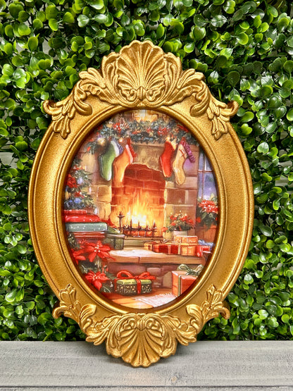 8 By 12 Inch Framed Santa Mantle Christmas Eve Art Two Styles