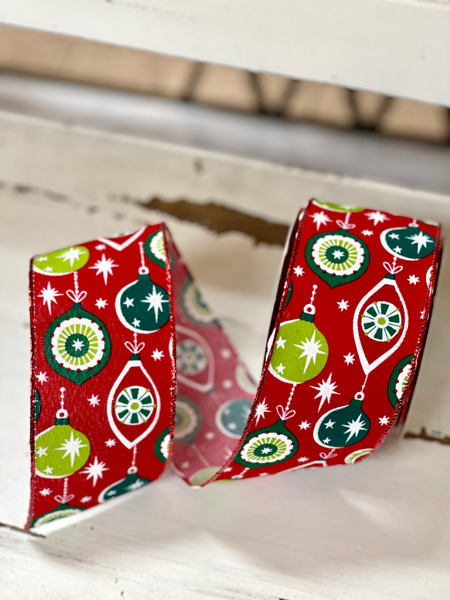 Retro Christmas Ribbon With Red Background