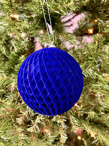 5 Inch Royal Blue Flocked Ball Ornament