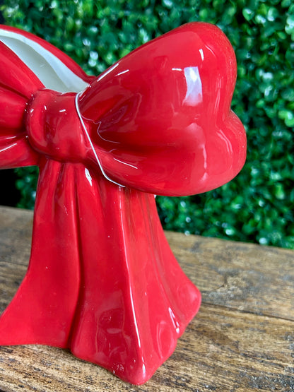 7 Inch Red Ceramic Bow Vase