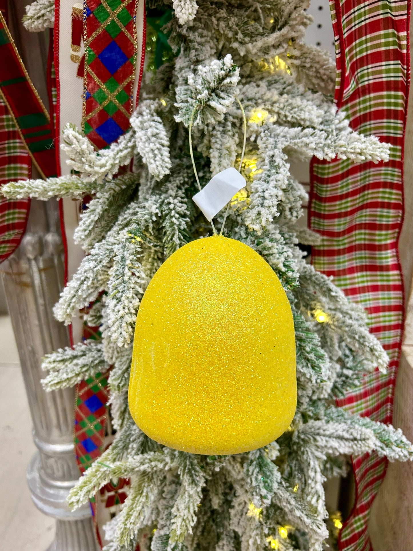 5 Inch Yellow Glitter Gumdrop Ornament