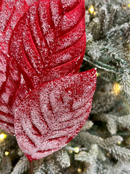 19.5 Inch Red Frozen Christmas Magnolia Leaf Spray