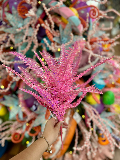 18 Inch Pink Glittered Fern Bush