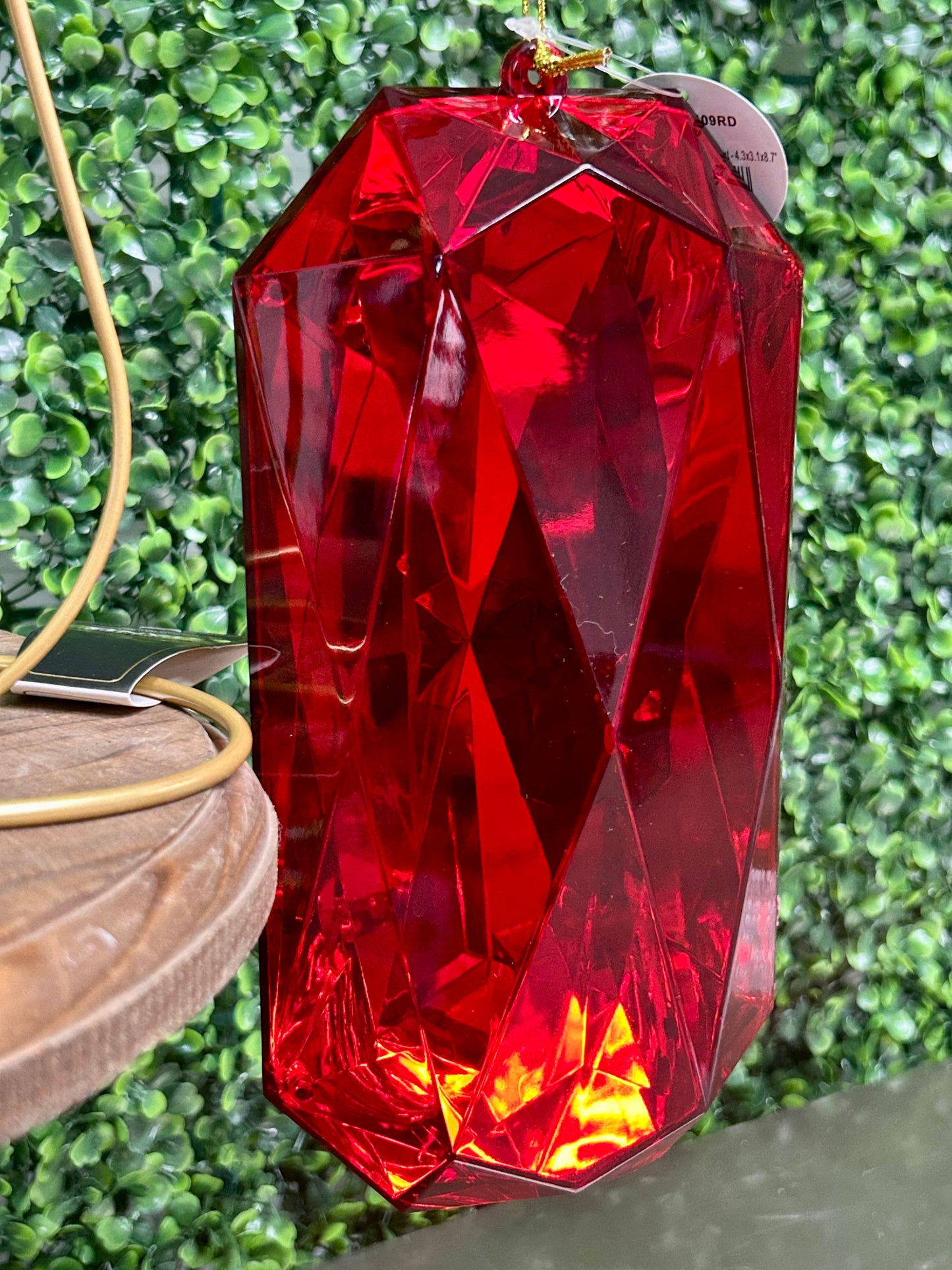 8 Inch Red Acrylic Rectangle Diamond Ornament