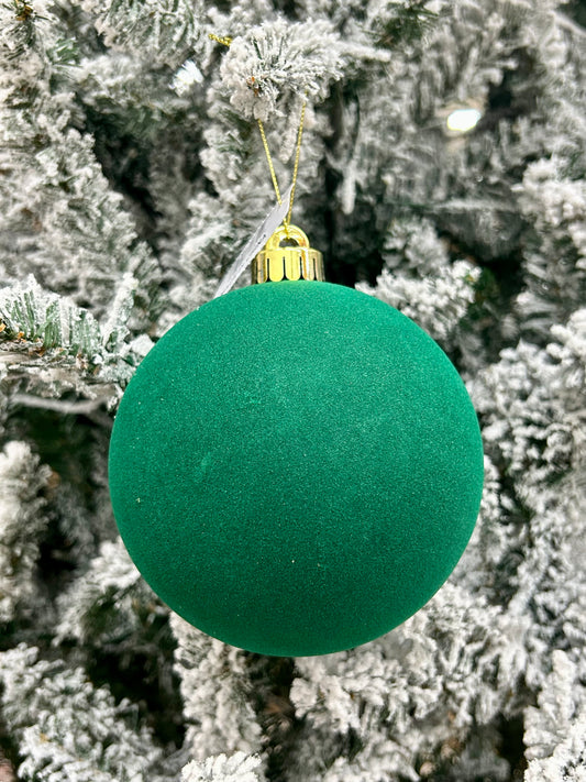 5 Inch Hunter Green Smooth Flocked Ball Ornament