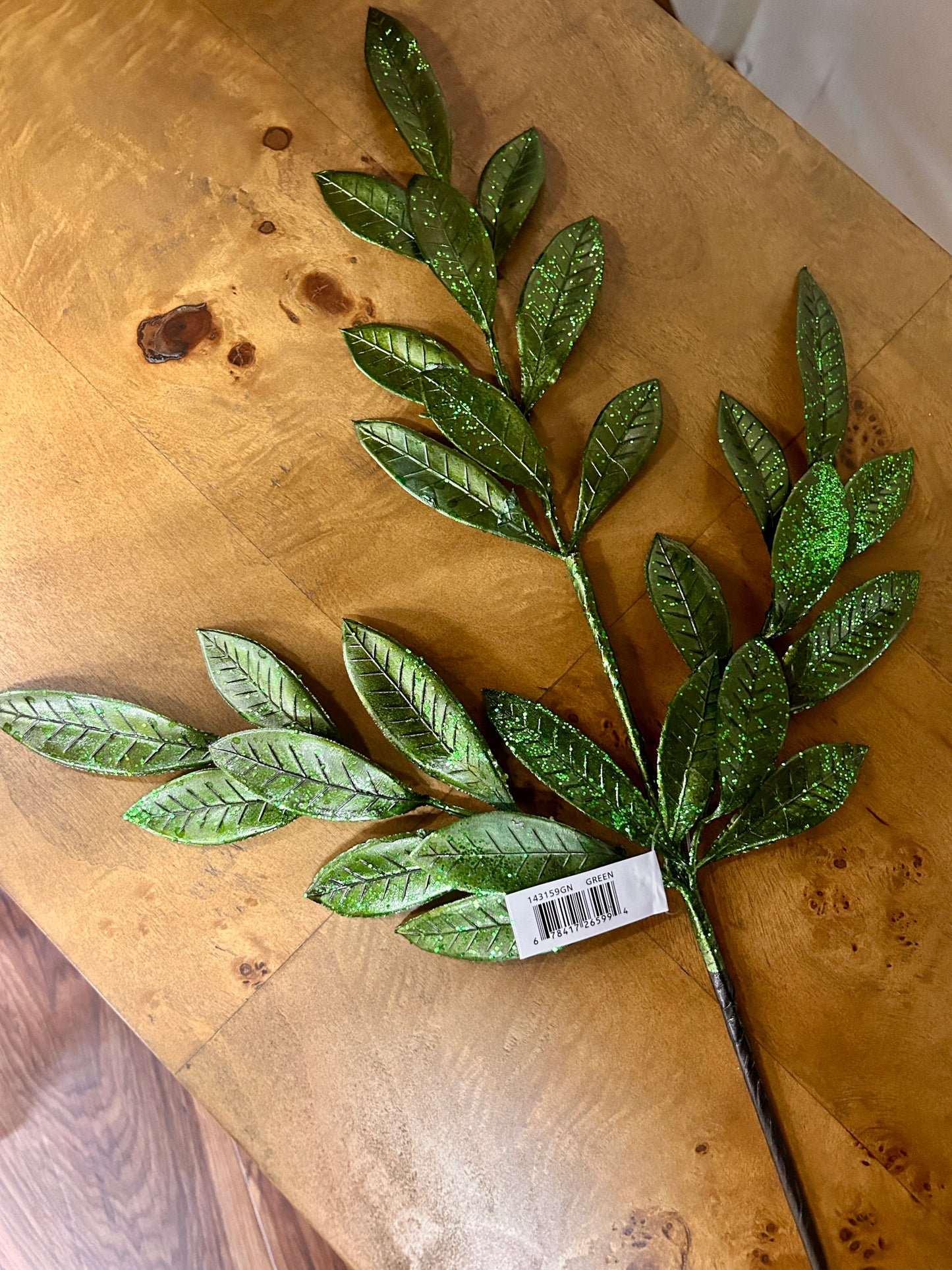 26 Inch Green Metallic Bay Leaf Spray