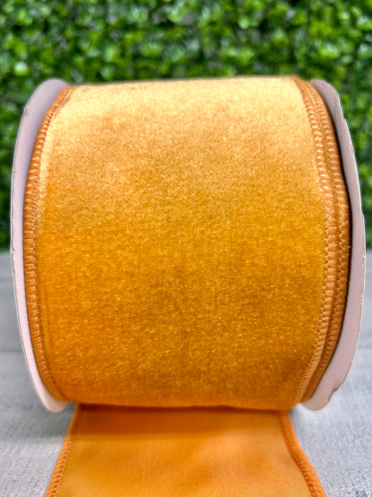 4 Inch By 10 Yard Antique Gold Deluxe Velvet With Satin Backing Ribbon