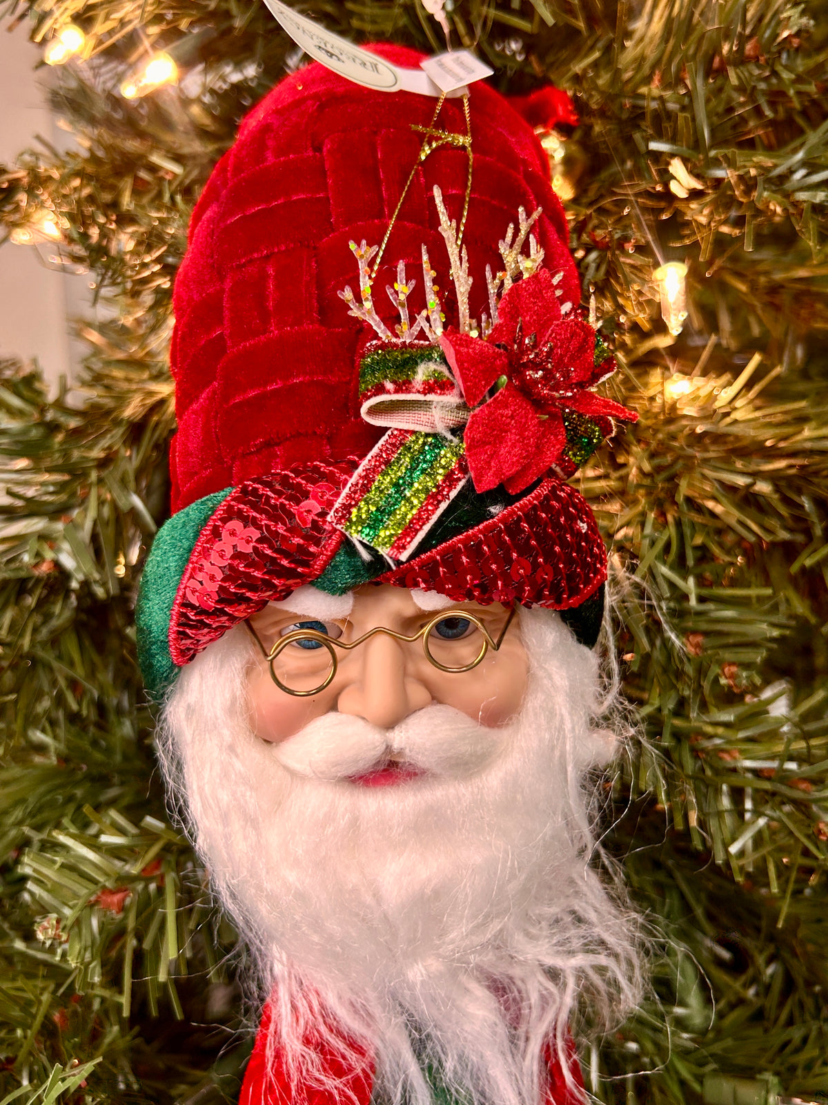 12 Inch Red And Green Velvet Santa Head Ornament