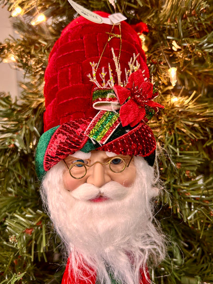 12 Inch Red And Green Velvet Santa Head Ornament