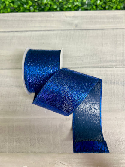 2.5 Inch By 10 Yard Dark Blue Crackle Metallic Ribbon