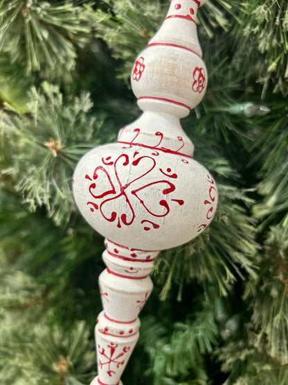 8 Inch Hand painted Wood Snowflake Finial Ornament