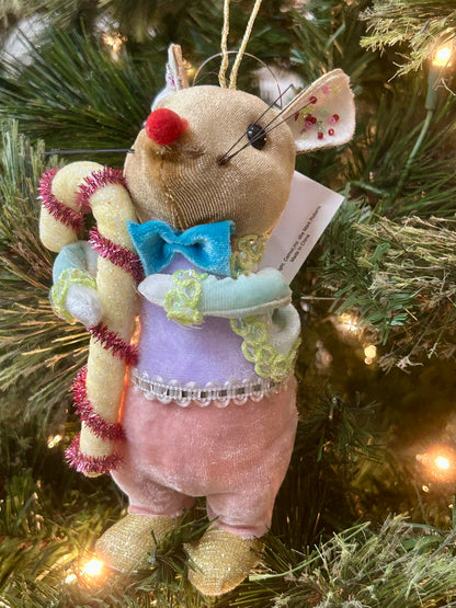 Mark Roberts 6 Inch Felt Pastel Mouse With Candy Cane Ornament