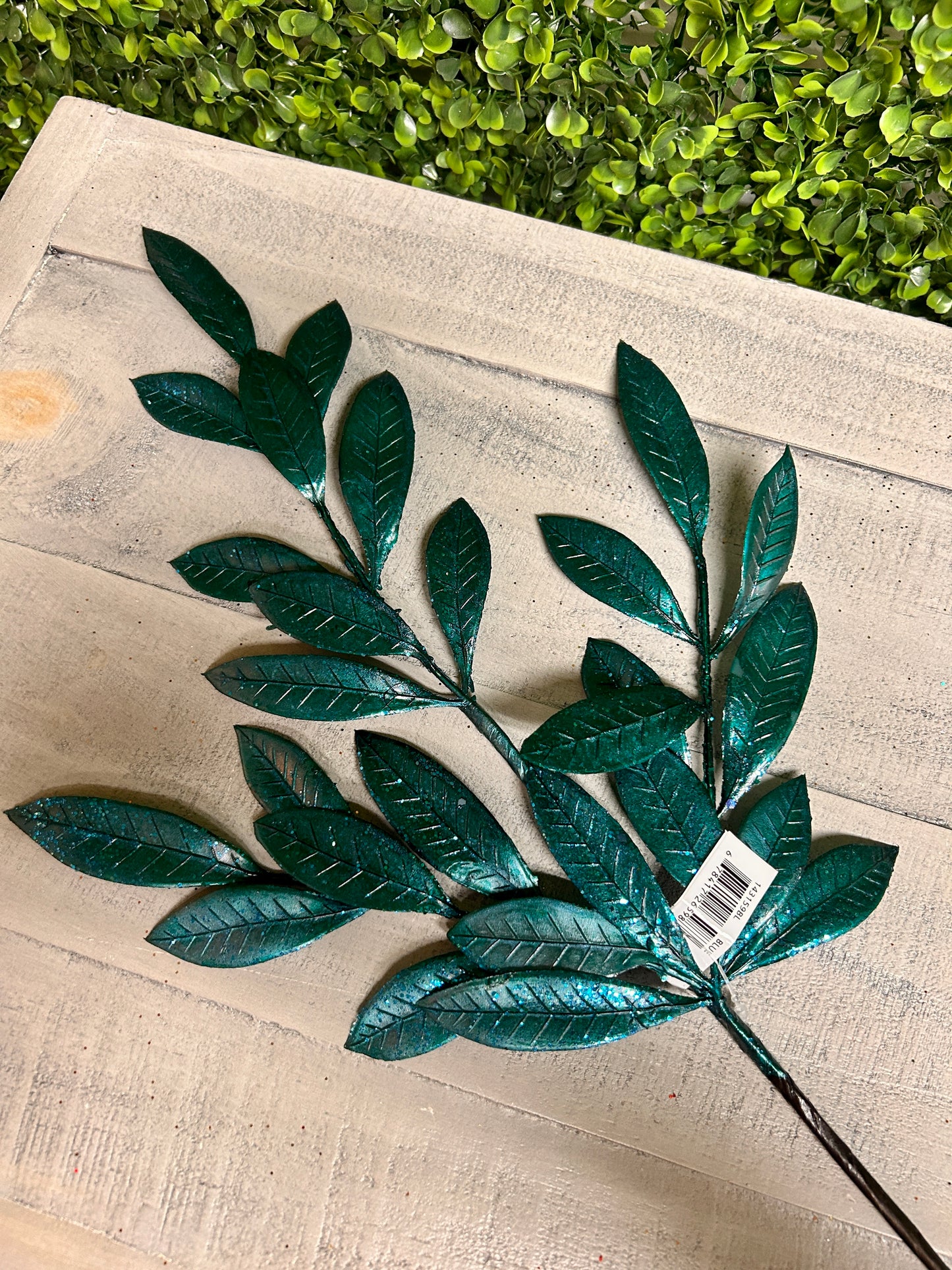 26 Inch Blue Metallic Bay Leaf Spray
