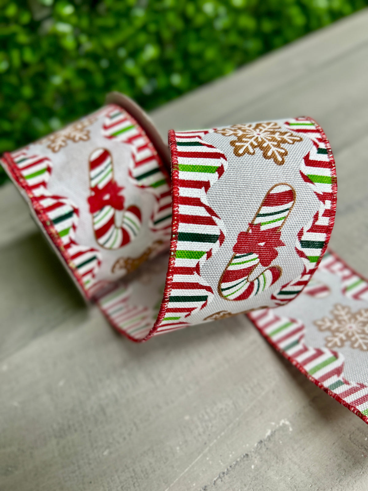 2.5 Inch By 10 Yard Gingerbread Candy Cookies And Trees Ribbon