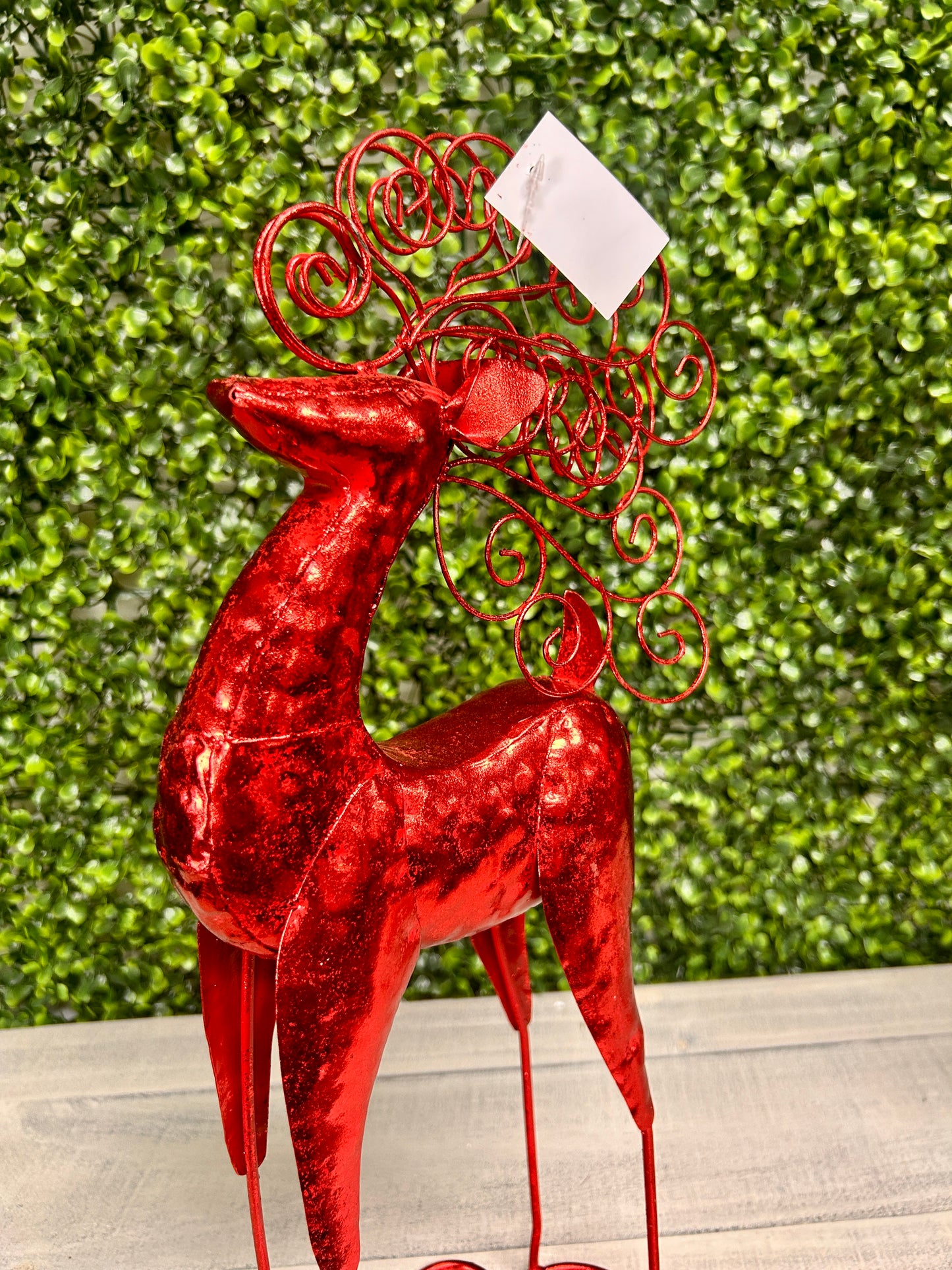 Red Metallic Curly Antler Standing Deer Two Assorted
