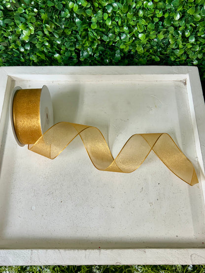 1.5 Inch By 25 Yard Old Gold Snow Organza Unwired Ribbon