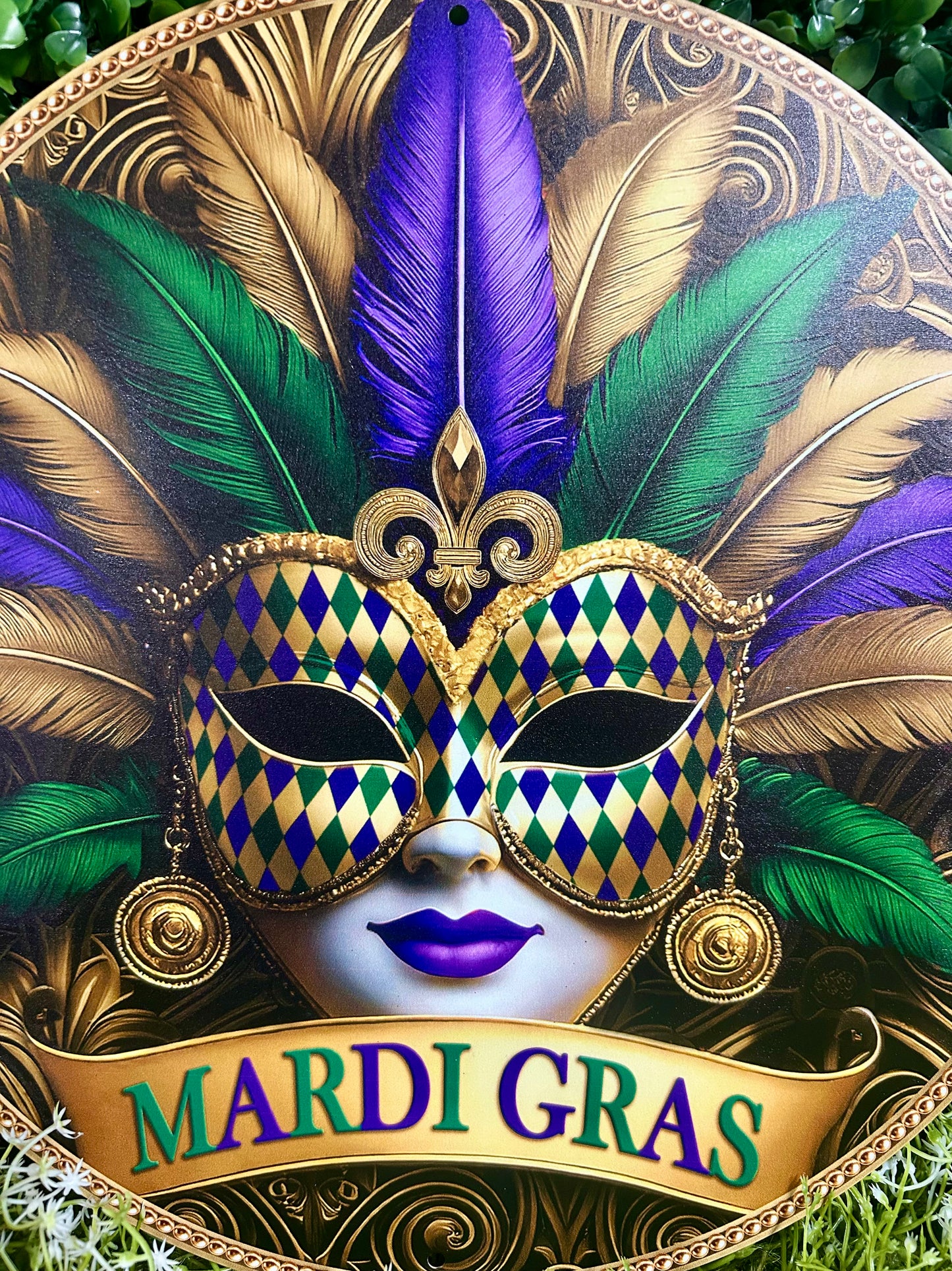 12 Inch Mardi Gras Gilded Mask Metal Sign