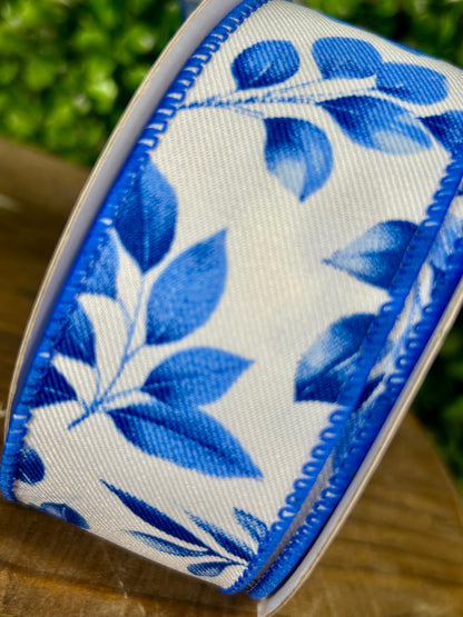 1.5 Inch By 10 Yard Blue Greenery Ribbon