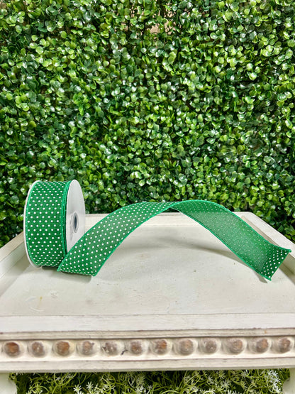 1.5 Inch By 10 Yard Emerald Green And White Raised Swiss Dots On Royal Ribbon