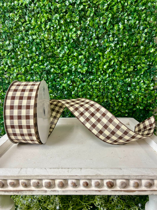 2.5 Inch By 50 Yard Brown And Cream Woven Small Check Ribbon