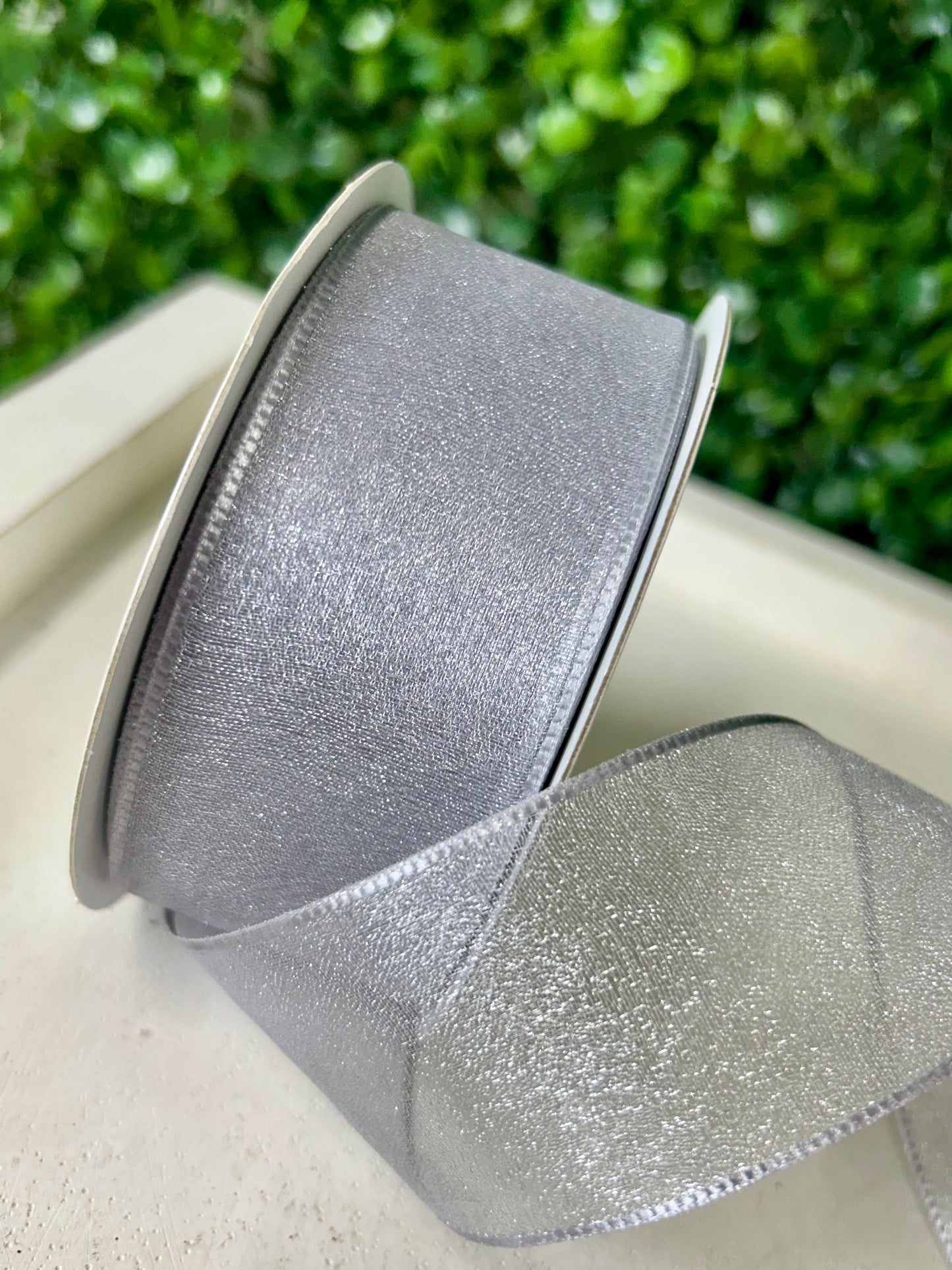 1.5 Inch By 25 Yard Silver Snow Organza Unwired Ribbon