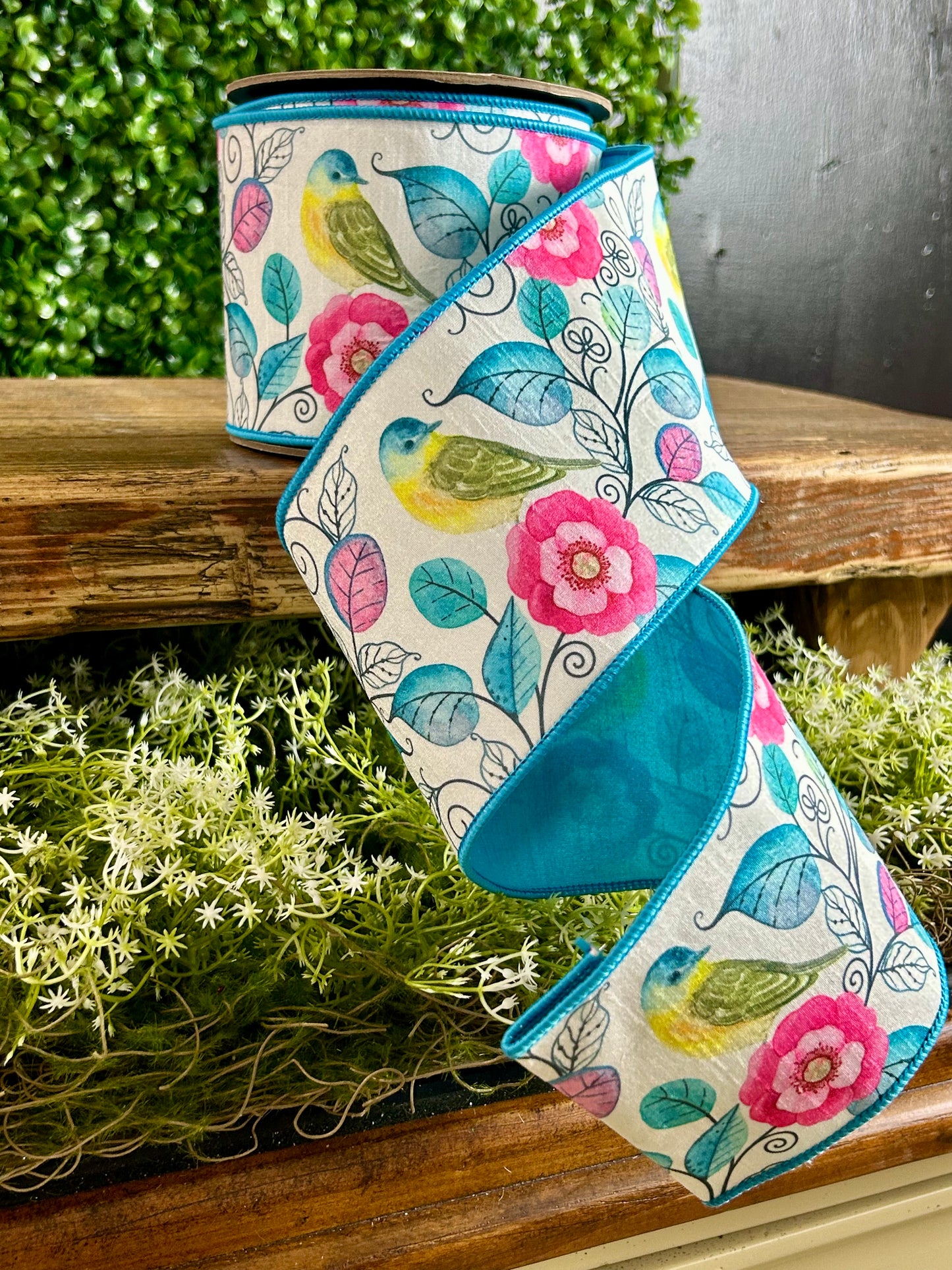 D. Stevens 4 Inch By 10 Yard Spring Floral And Birds Dupioni Ribbon