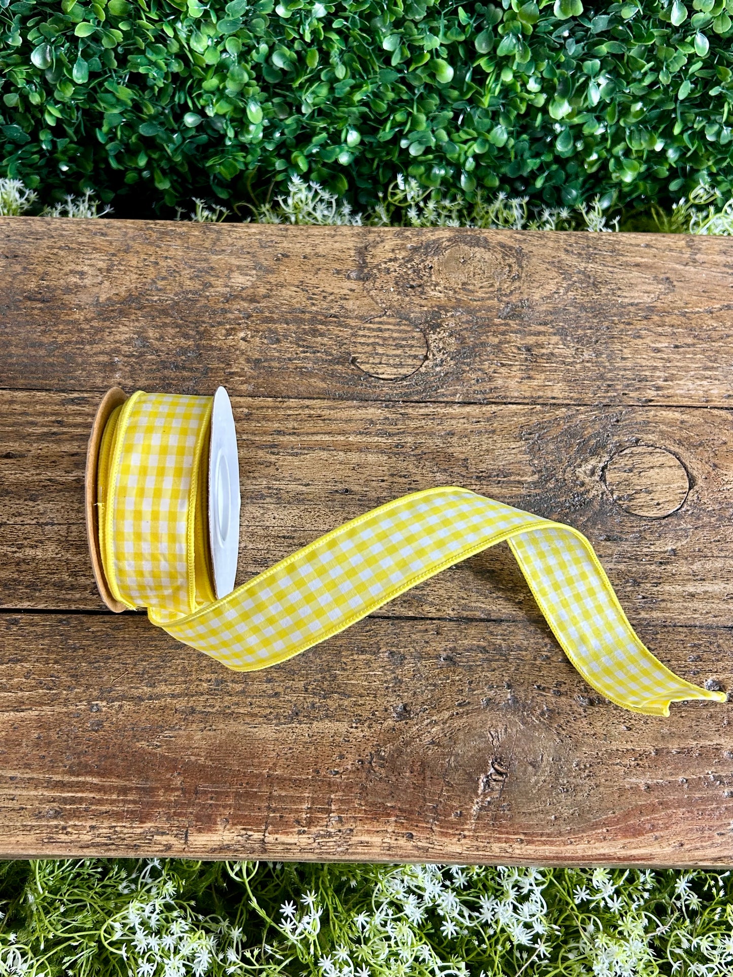 1.5 Inch By 10 Yard Yellow Gingham Check Ribbon