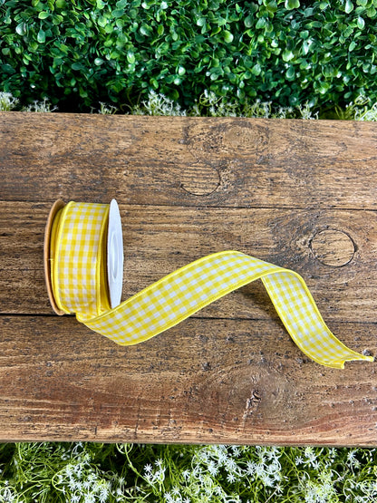 1.5 Inch By 10 Yard Yellow Gingham Check Ribbon