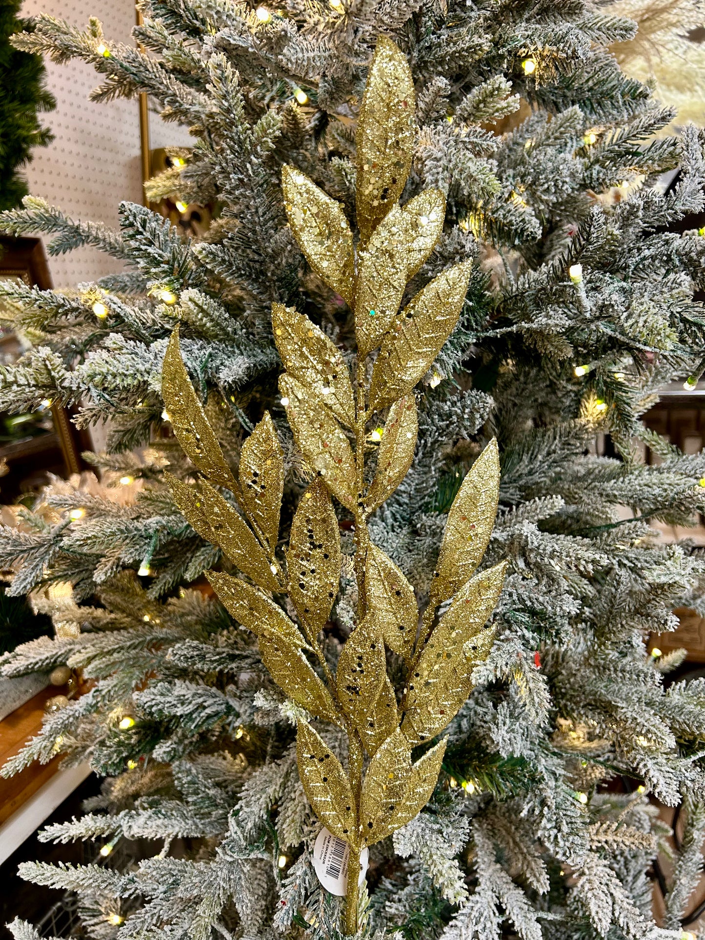 29 Inch Gold Glitter Bay Leaf Spray