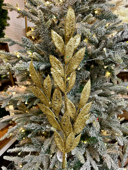 29 Inch Gold Glitter Bay Leaf Spray