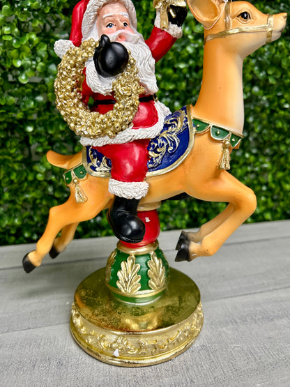 11 Inch Resin Holiday Santa Riding On Deer And Horse Two Styles
