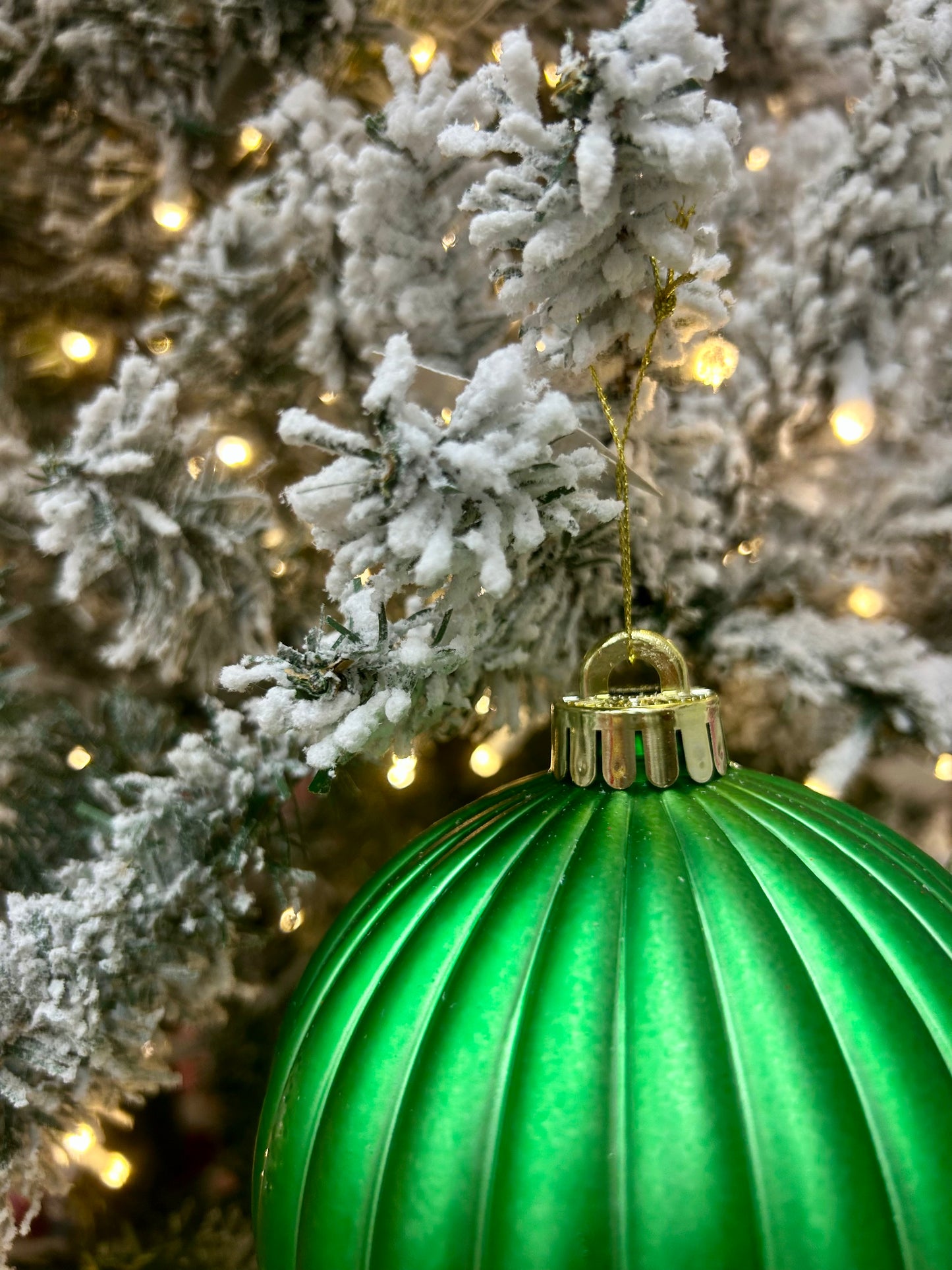 5 Inch Matte Green Vertical Stripe Ball Ornament