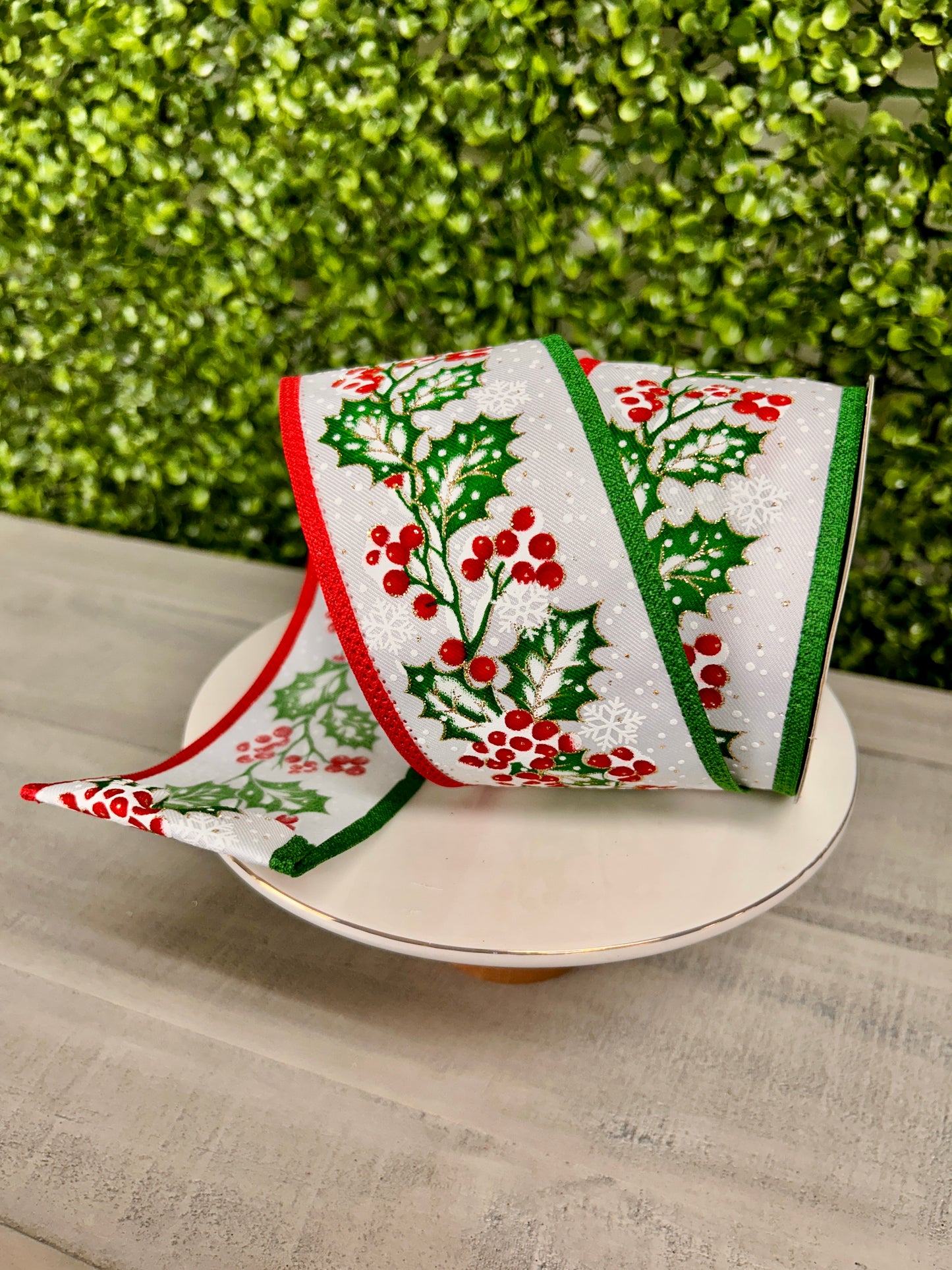2.65 Inch By 10 Yard Holly Berries With Snow On Royal Ribbon