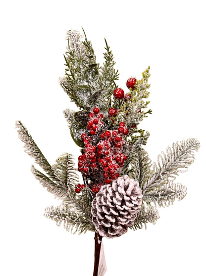 18 Inch Red Berry Snow Pine Spray