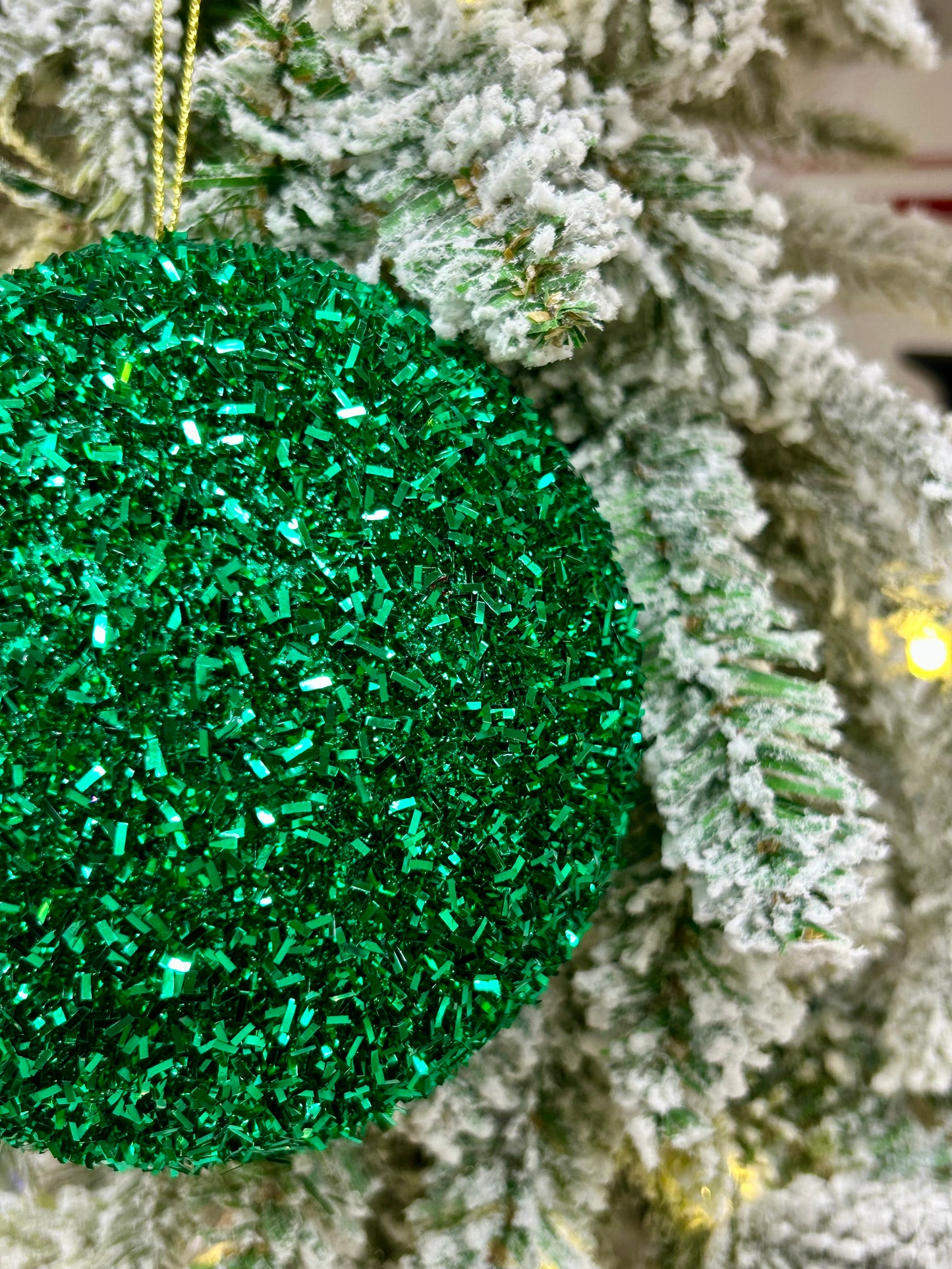 5 Inch Emerald Green Foil Glitter Ball Ornament